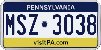 PA license plate MSZ3038