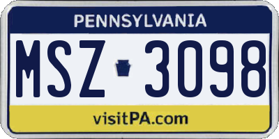 PA license plate MSZ3098