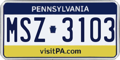 PA license plate MSZ3103