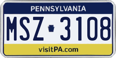 PA license plate MSZ3108