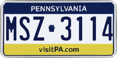 PA license plate MSZ3114