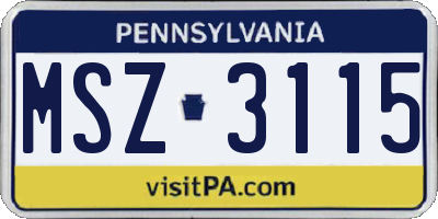 PA license plate MSZ3115