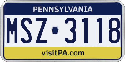 PA license plate MSZ3118