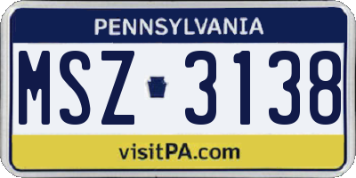 PA license plate MSZ3138
