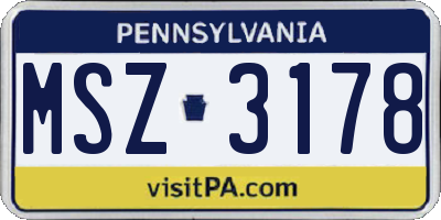 PA license plate MSZ3178