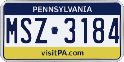 PA license plate MSZ3184