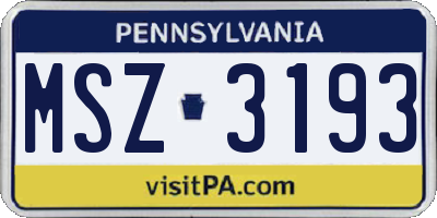 PA license plate MSZ3193