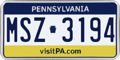 PA license plate MSZ3194