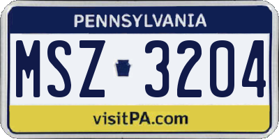 PA license plate MSZ3204