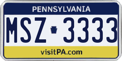 PA license plate MSZ3333