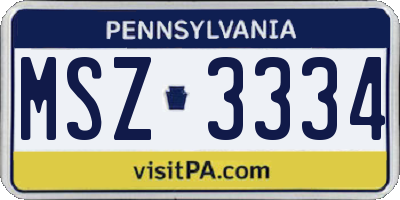PA license plate MSZ3334