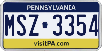 PA license plate MSZ3354