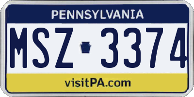 PA license plate MSZ3374