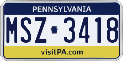 PA license plate MSZ3418
