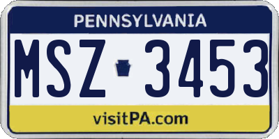 PA license plate MSZ3453