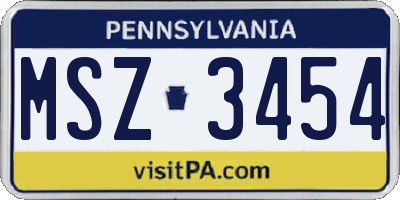 PA license plate MSZ3454