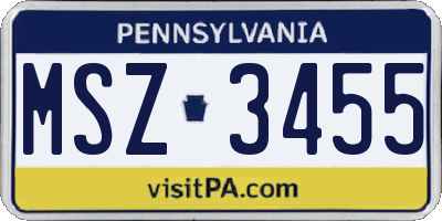 PA license plate MSZ3455
