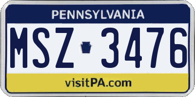 PA license plate MSZ3476