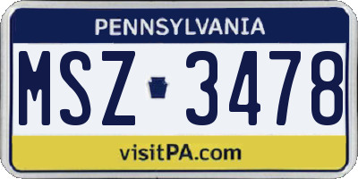 PA license plate MSZ3478