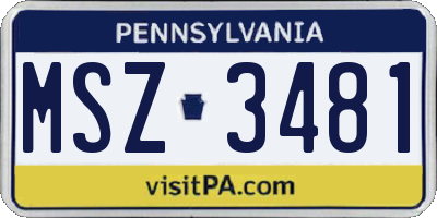 PA license plate MSZ3481