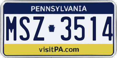 PA license plate MSZ3514
