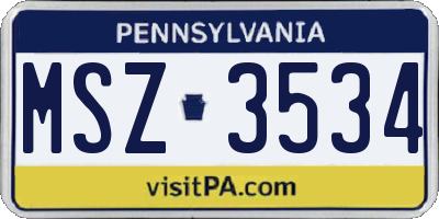 PA license plate MSZ3534