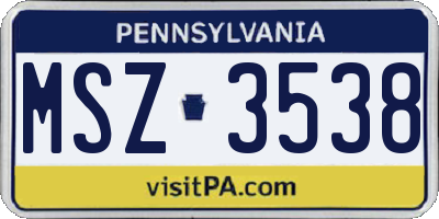 PA license plate MSZ3538