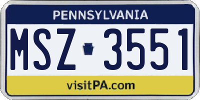 PA license plate MSZ3551