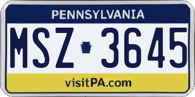 PA license plate MSZ3645