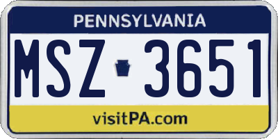 PA license plate MSZ3651