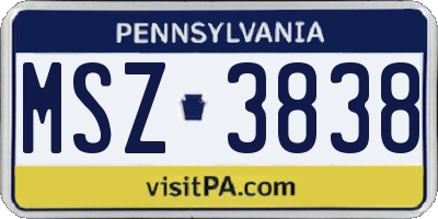 PA license plate MSZ3838