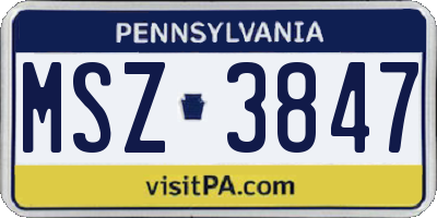 PA license plate MSZ3847