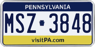 PA license plate MSZ3848