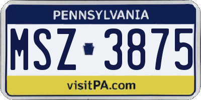 PA license plate MSZ3875