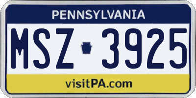PA license plate MSZ3925