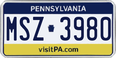 PA license plate MSZ3980