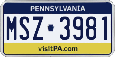 PA license plate MSZ3981