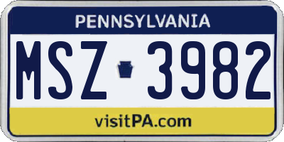 PA license plate MSZ3982
