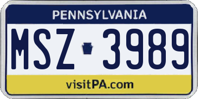 PA license plate MSZ3989