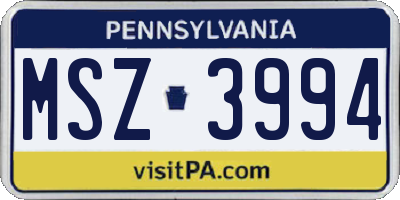 PA license plate MSZ3994