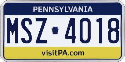 PA license plate MSZ4018