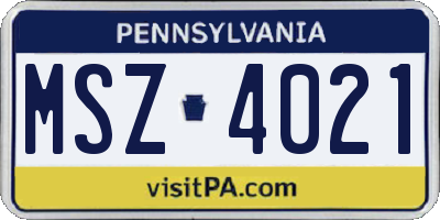 PA license plate MSZ4021