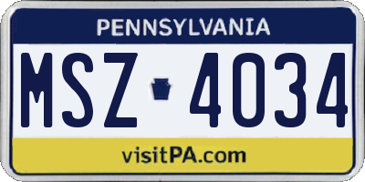 PA license plate MSZ4034