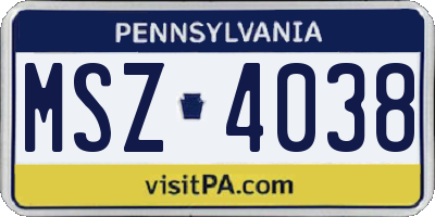 PA license plate MSZ4038