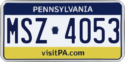 PA license plate MSZ4053