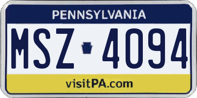 PA license plate MSZ4094