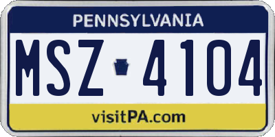 PA license plate MSZ4104