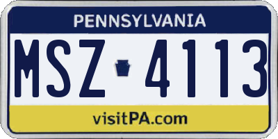 PA license plate MSZ4113