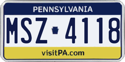 PA license plate MSZ4118