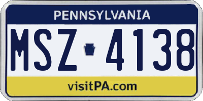 PA license plate MSZ4138